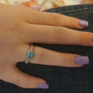 David Yurman 18kt gold & Sterling silver blue topaz ring size 5¾